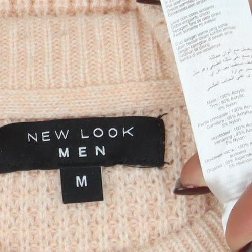 New Look Men Beige Waffle-Knit Crew Neck Jumper Size M