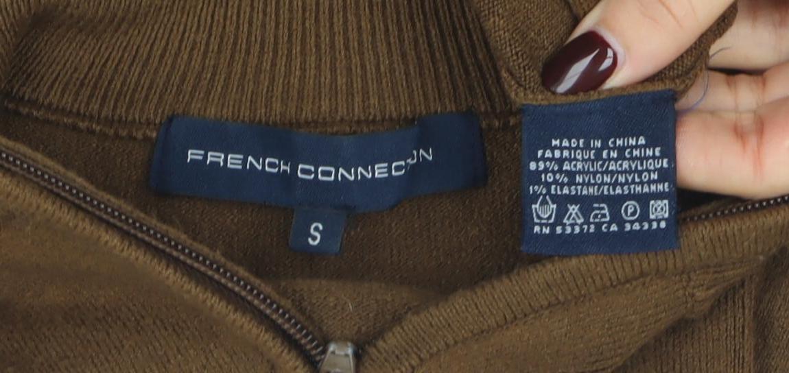 French Connection Women's Brown High Neck Full Zip Jumper Size S