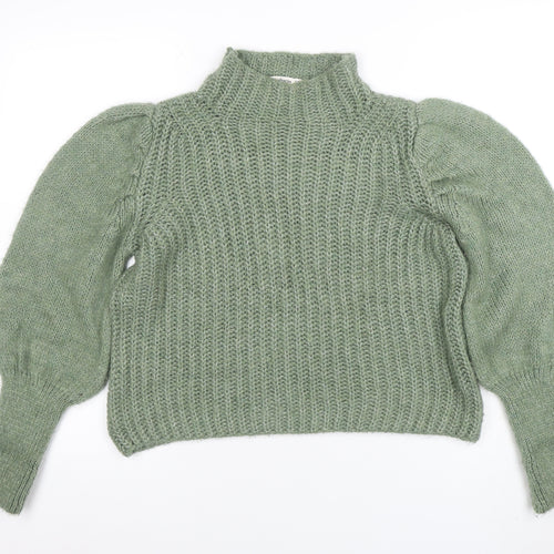 Stradivarius Women’s Green High Neck Chunky Knit Wool Blend Jumper Size 10