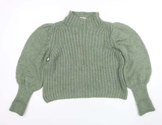 Stradivarius Women’s Green High Neck Chunky Knit Wool Blend Jumper Size 10