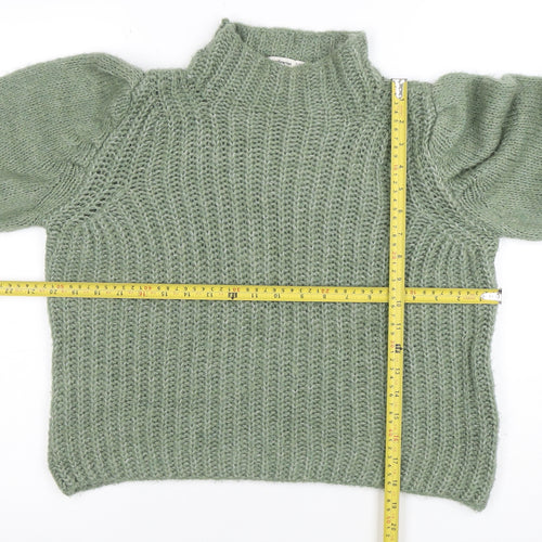 Stradivarius Women’s Green High Neck Chunky Knit Wool Blend Jumper Size 10