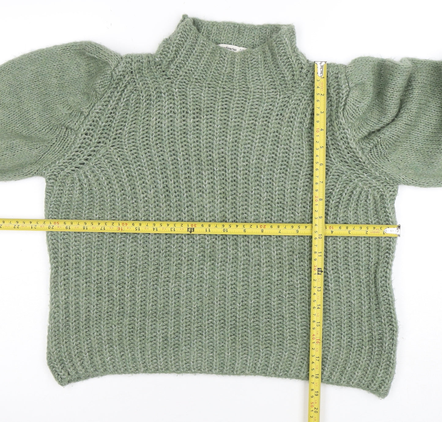 Stradivarius Women’s Green High Neck Chunky Knit Wool Blend Jumper Size 10