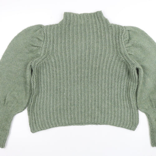 Stradivarius Women’s Green High Neck Chunky Knit Wool Blend Jumper Size 10