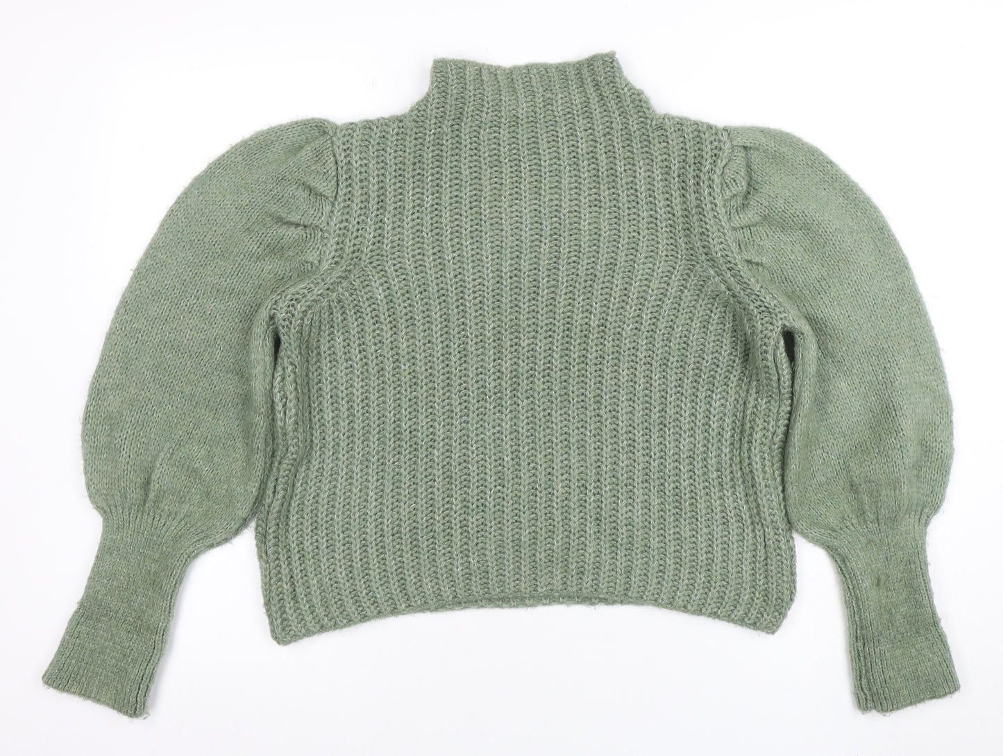 Stradivarius Women’s Green High Neck Chunky Knit Wool Blend Jumper Size 10