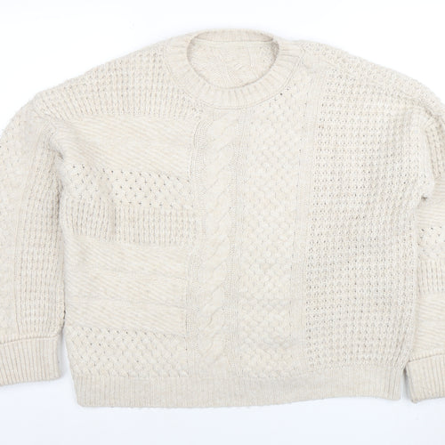 Next Women Beige Cable-Knit Cotton Blend Crew Neck Jumper M