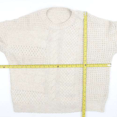 Next Women Beige Cable-Knit Cotton Blend Crew Neck Jumper M