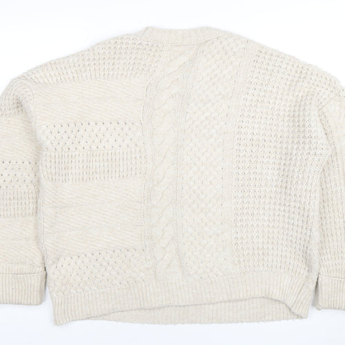 Next Women Beige Cable-Knit Cotton Blend Crew Neck Jumper M