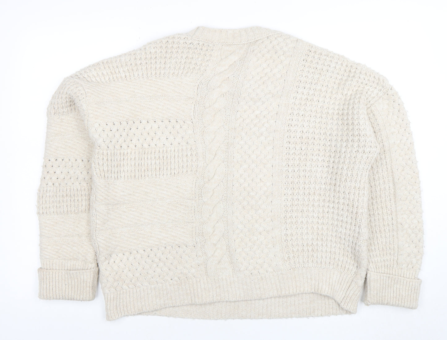 Next Women Beige Cable-Knit Cotton Blend Crew Neck Jumper M