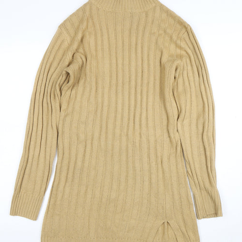 Missguided Women Beige Ribbed Knit Long Sleeve Jumper Dress Size 10