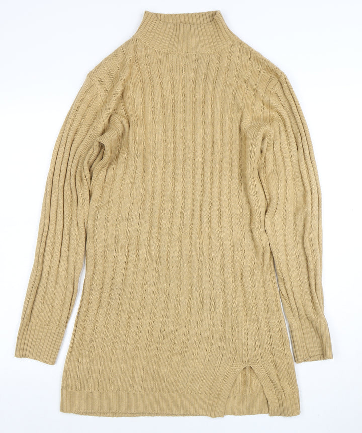 Missguided Women Beige Ribbed Knit Long Sleeve Jumper Dress Size 10