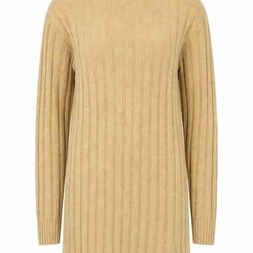 Missguided Women Beige Ribbed Knit Long Sleeve Jumper Dress Size 10