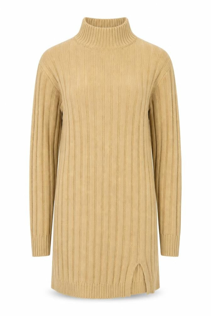 Missguided Women Beige Ribbed Knit Long Sleeve Jumper Dress Size 10