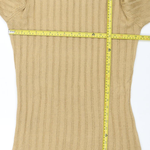 Missguided Women Beige Ribbed Knit Long Sleeve Jumper Dress Size 10