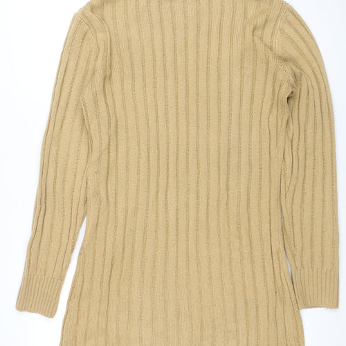Missguided Women Beige Ribbed Knit Long Sleeve Jumper Dress Size 10