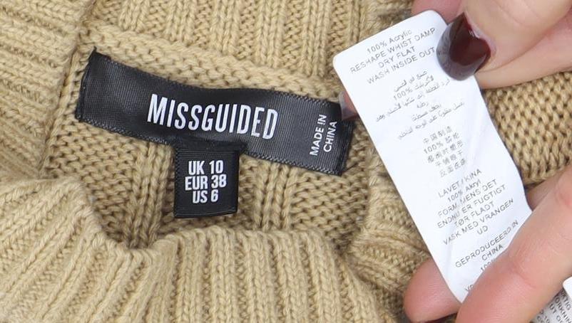 Missguided Women Beige Ribbed Knit Long Sleeve Jumper Dress Size 10