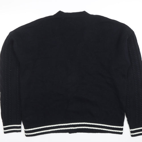 ASOS DESIGN Men's Black Cable-Knit Cardigan M V-Neck Button Front