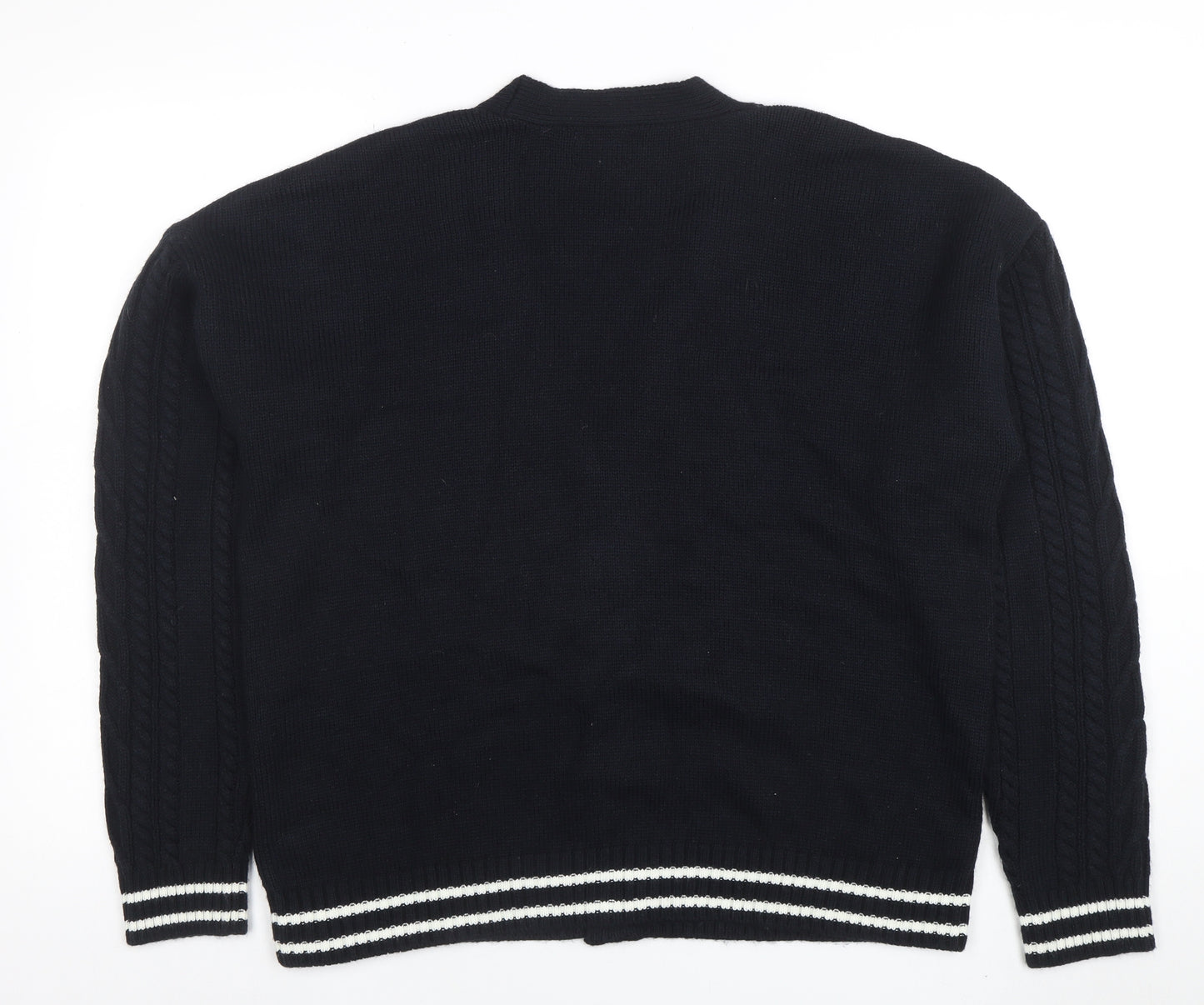 ASOS DESIGN Men's Black Cable-Knit Cardigan M V-Neck Button Front