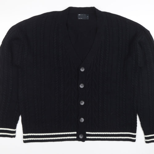 ASOS DESIGN Men's Black Cable-Knit Cardigan M V-Neck Button Front