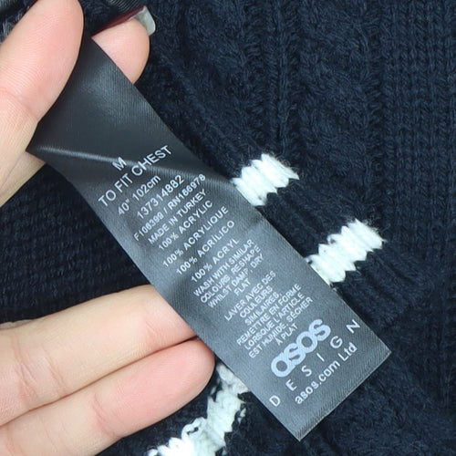 ASOS DESIGN Men's Black Cable-Knit Cardigan M V-Neck Button Front