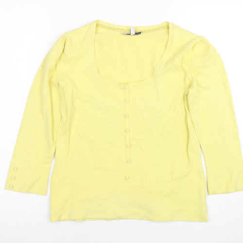 Laura Ashley Women’s Yellow Cotton Blend Long Sleeve Square Neck Blouse Size 12
