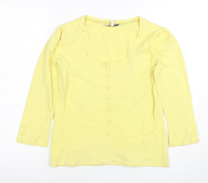 Laura Ashley Women’s Yellow Cotton Blend Long Sleeve Square Neck Blouse Size 12