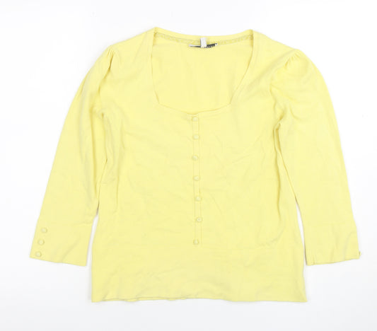 Laura Ashley Women’s Yellow Cotton Blend Long Sleeve Square Neck Blouse Size 12