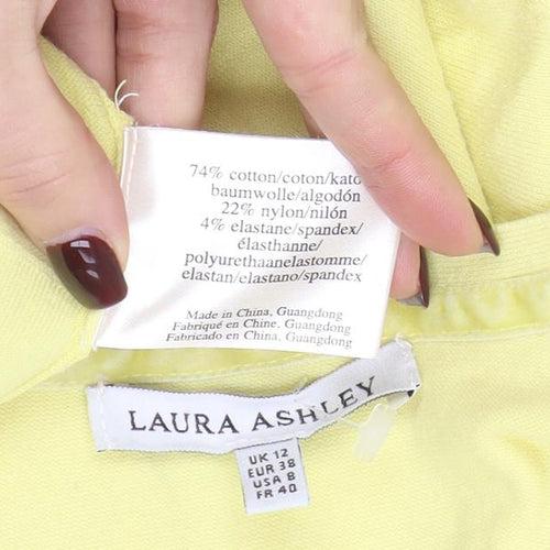 Laura Ashley Women’s Yellow Cotton Blend Long Sleeve Square Neck Blouse Size 12