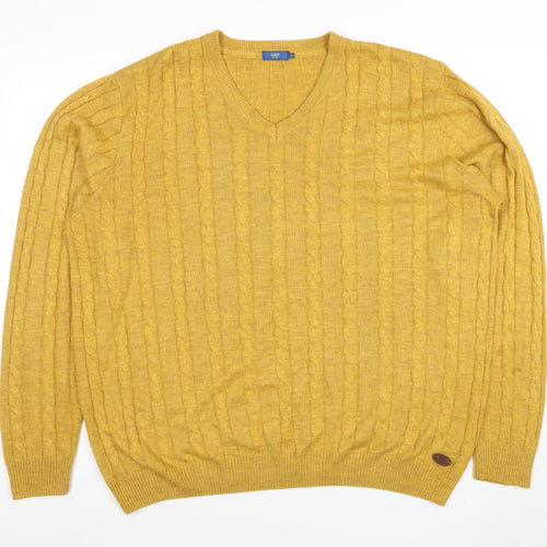 Colton Traders Men's Yellow XL Cable-Knit V-Neck Jumper