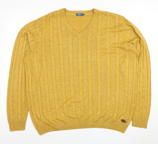 Colton Traders Men's Yellow XL Cable-Knit V-Neck Jumper