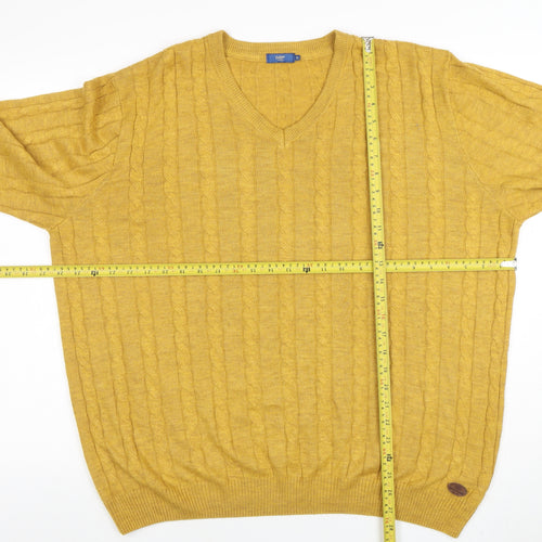 Colton Traders Men's Yellow XL Cable-Knit V-Neck Jumper