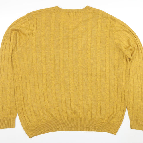 Colton Traders Men's Yellow XL Cable-Knit V-Neck Jumper