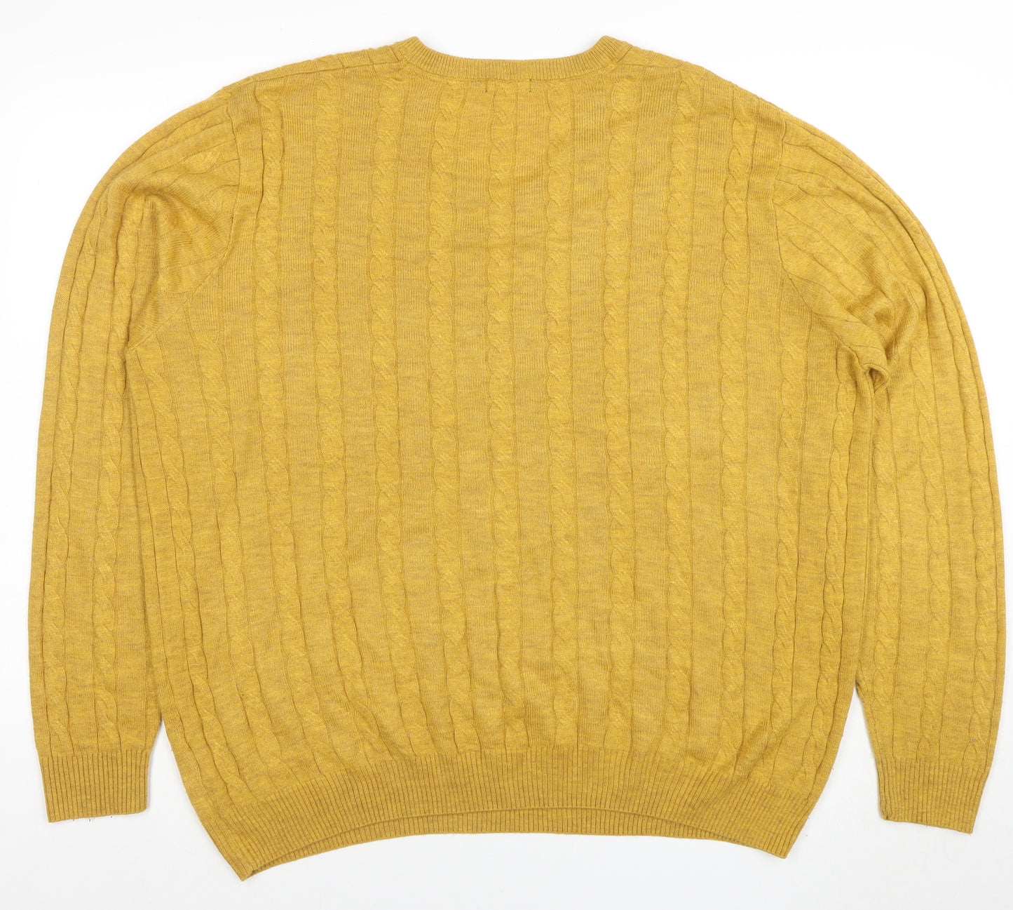 Colton Traders Men's Yellow XL Cable-Knit V-Neck Jumper