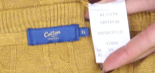 Colton Traders Men's Yellow XL Cable-Knit V-Neck Jumper