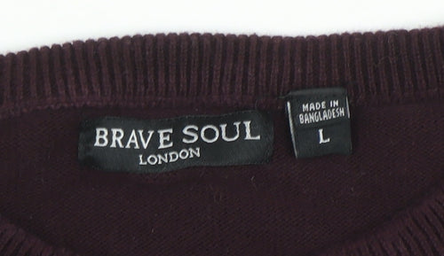 Brave Soul Men's Brown Cotton Crew Neck Jumper Size L