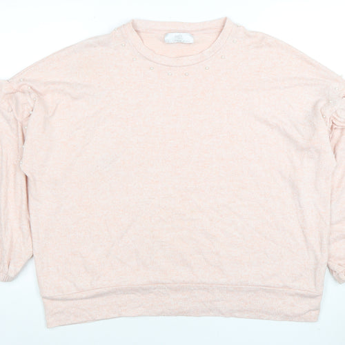 Wallis Womens Pink Beaded Crew Neck Long Sleeve Pullover Jumper Size L