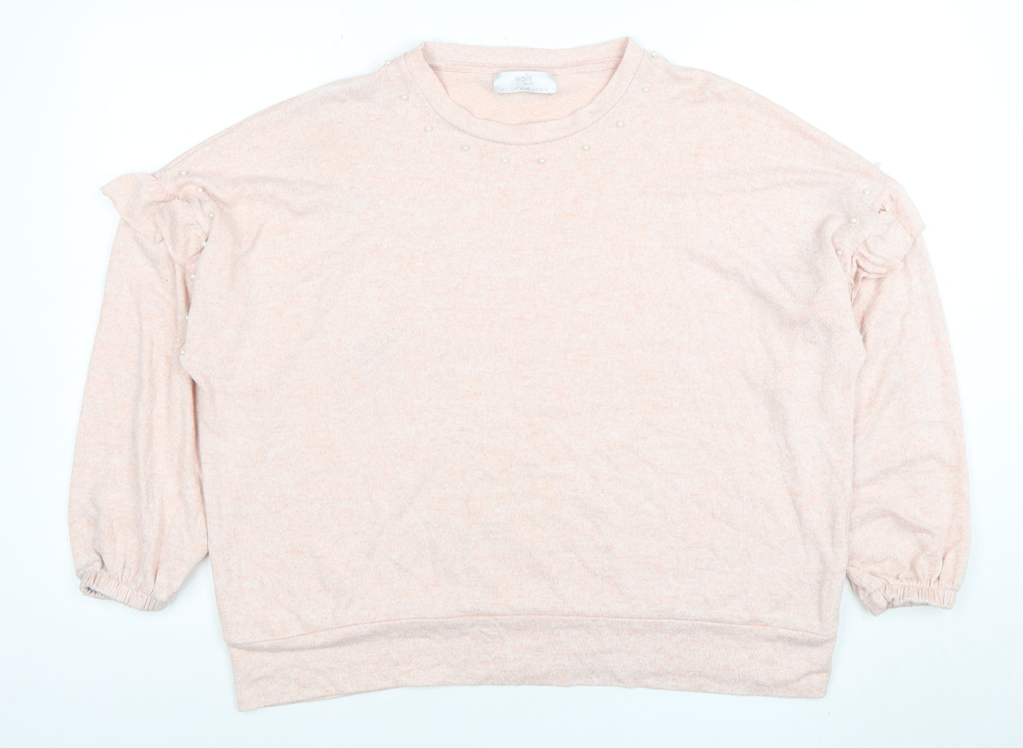 Wallis Womens Pink Beaded Crew Neck Long Sleeve Pullover Jumper Size L