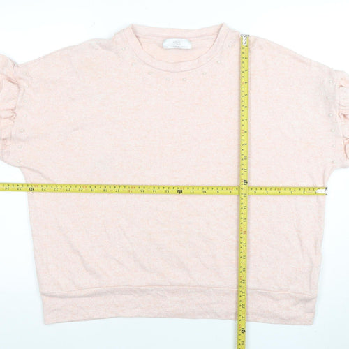 Wallis Womens Pink Beaded Crew Neck Long Sleeve Pullover Jumper Size L