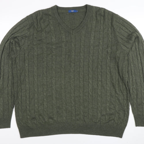 Cotton Traders Men's Ivy Green XL Cable-Knit V-Neck Jumper