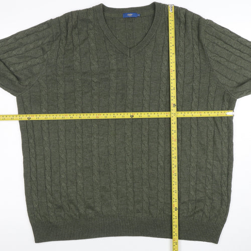 Cotton Traders Men's Ivy Green XL Cable-Knit V-Neck Jumper
