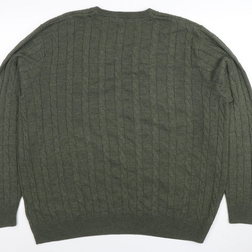 Cotton Traders Men's Ivy Green XL Cable-Knit V-Neck Jumper