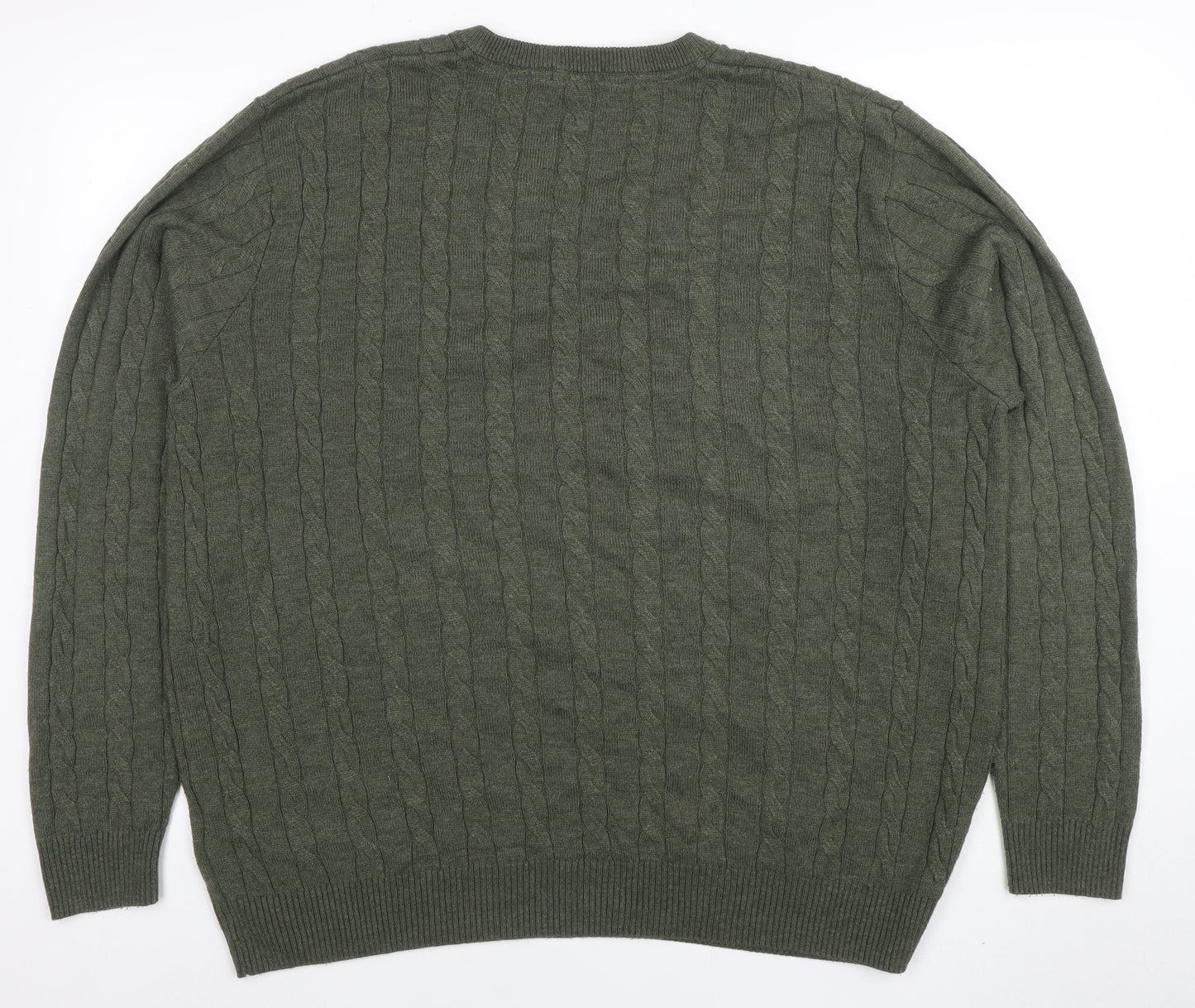 Cotton Traders Men's Ivy Green XL Cable-Knit V-Neck Jumper