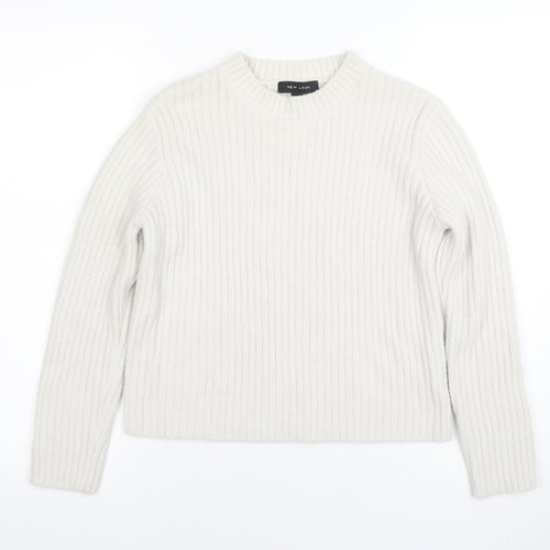 New Look Women’s Ivory Ribbed Knit Crew Neck Jumper Size 10