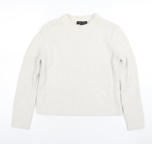 New Look Women’s Ivory Ribbed Knit Crew Neck Jumper Size 10