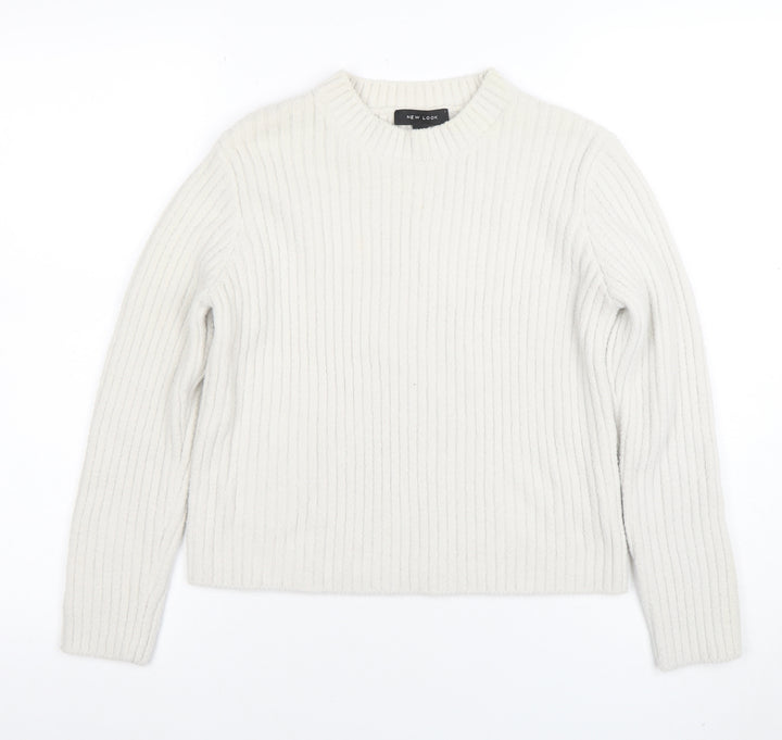 New Look Women’s Ivory Ribbed Knit Crew Neck Jumper Size 10