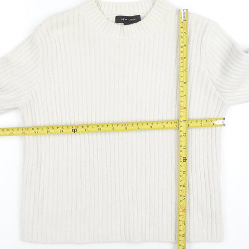 New Look Women’s Ivory Ribbed Knit Crew Neck Jumper Size 10