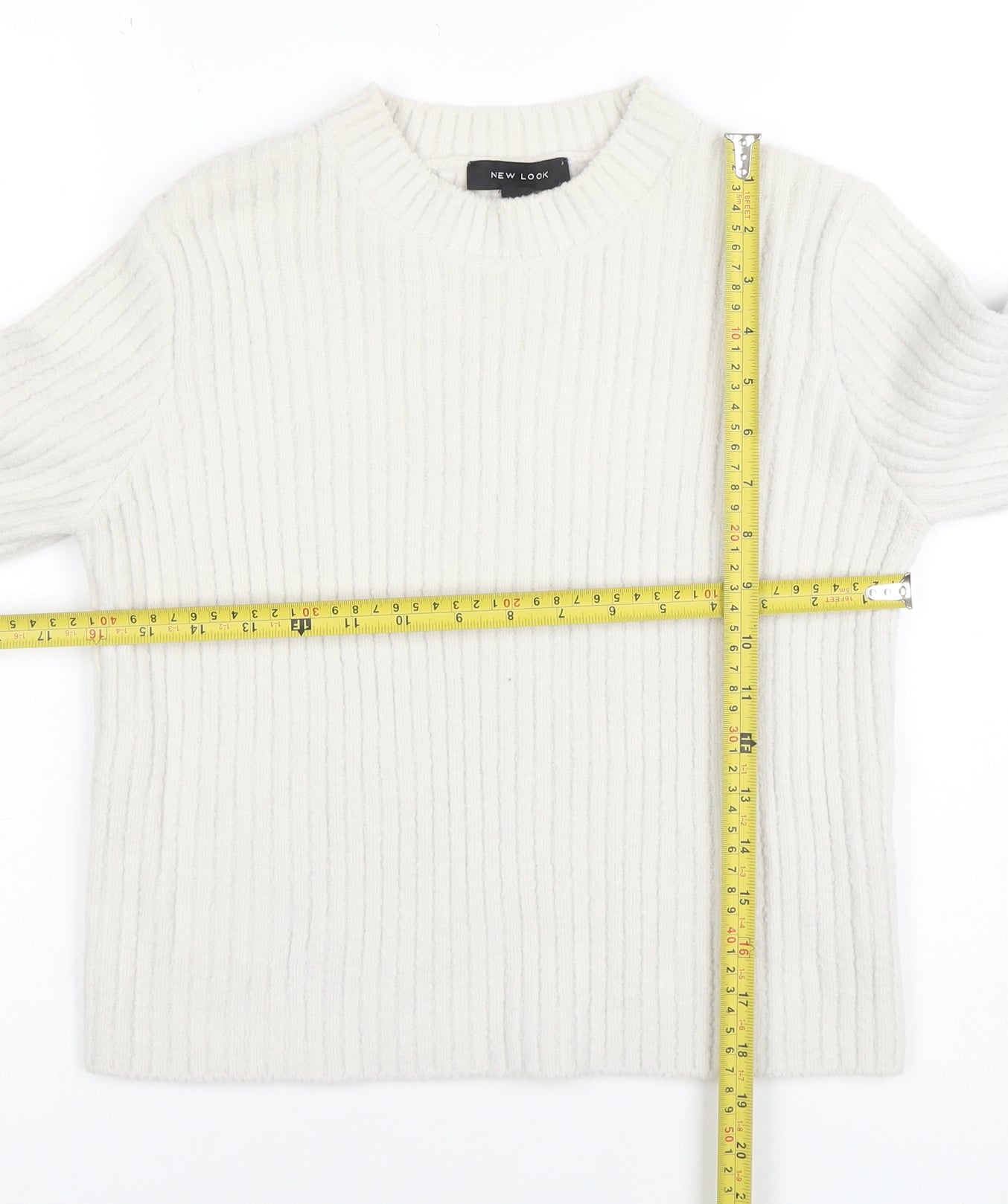 New Look Women’s Ivory Ribbed Knit Crew Neck Jumper Size 10