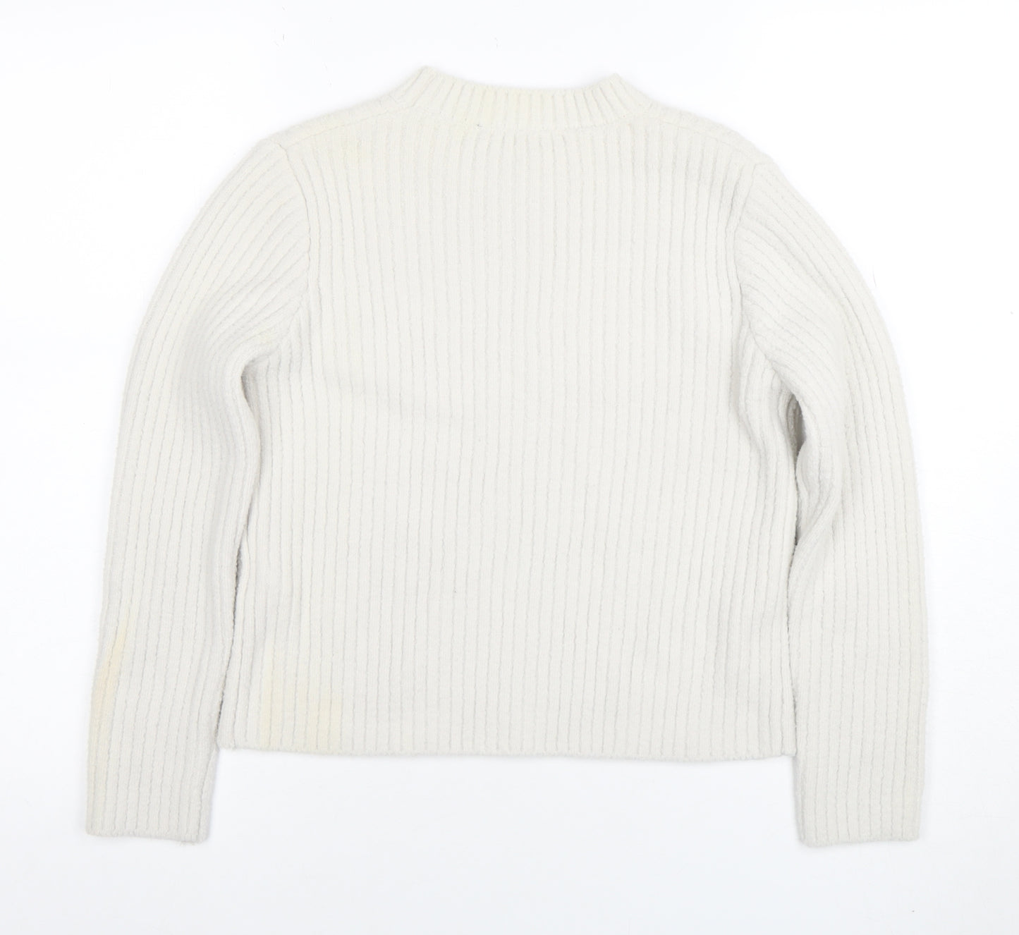 New Look Women’s Ivory Ribbed Knit Crew Neck Jumper Size 10