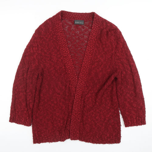 Alex & Co Women Red Knit Open Cardigan UK 12 V-Neck Cotton Blend
