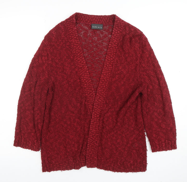 Alex & Co Women Red Knit Open Cardigan UK 12 V-Neck Cotton Blend