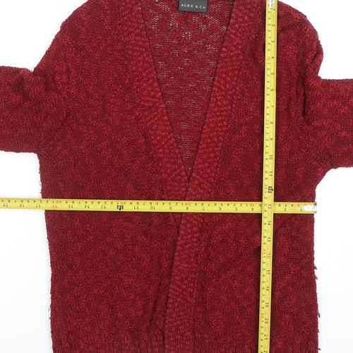 Alex & Co Women Red Knit Open Cardigan UK 12 V-Neck Cotton Blend